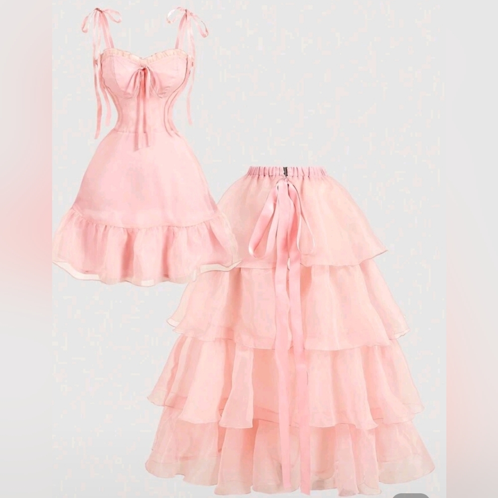 Elegant Pink Tiered Dress Shein - Picture 3 of 3